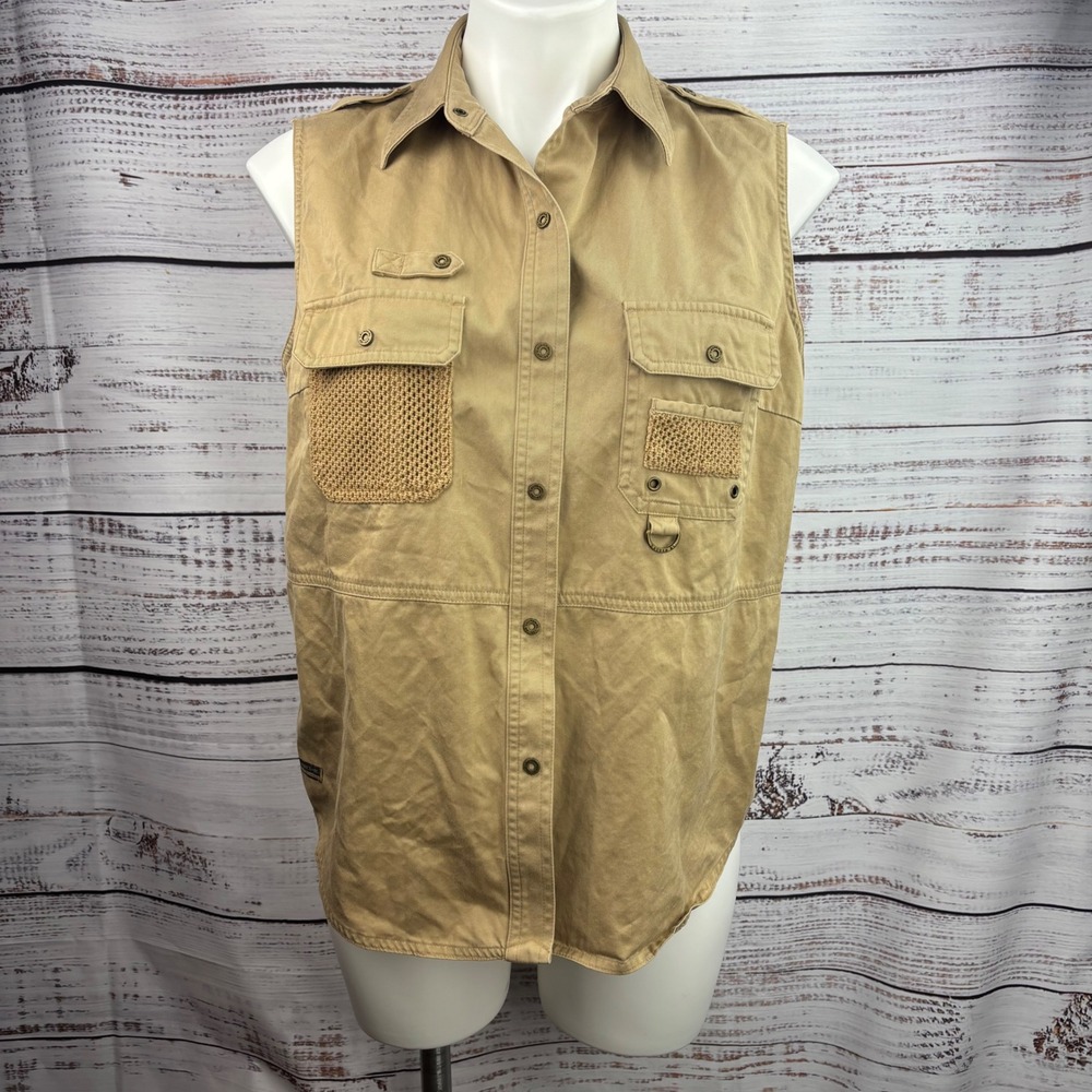 Lauren Ralph Lauren LRL VTG Sleeveless Top Tan Button Down Safari Vest Utility L